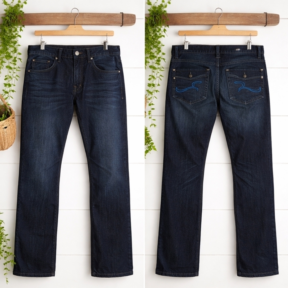 Rock & Republic Taylor Jeans Mens 34 Dark Wash Bootcut Embroidered Flap Pocket - Picture 3 of 13